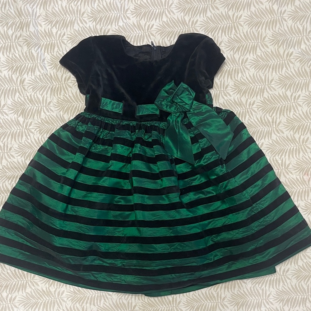 Chic Black and Green Striped Kids Formal Dress